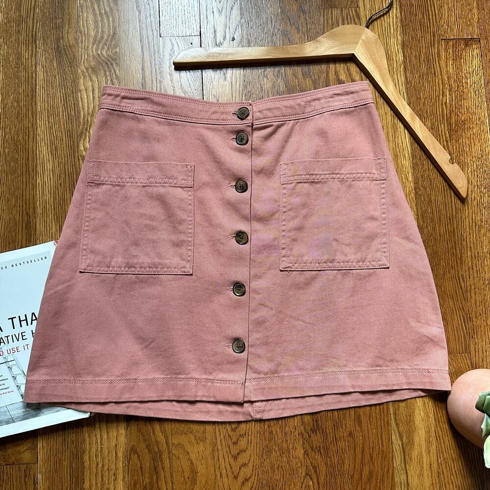 Old Navy Pink Button Front 100% Cotton A-Line Mini Skirt